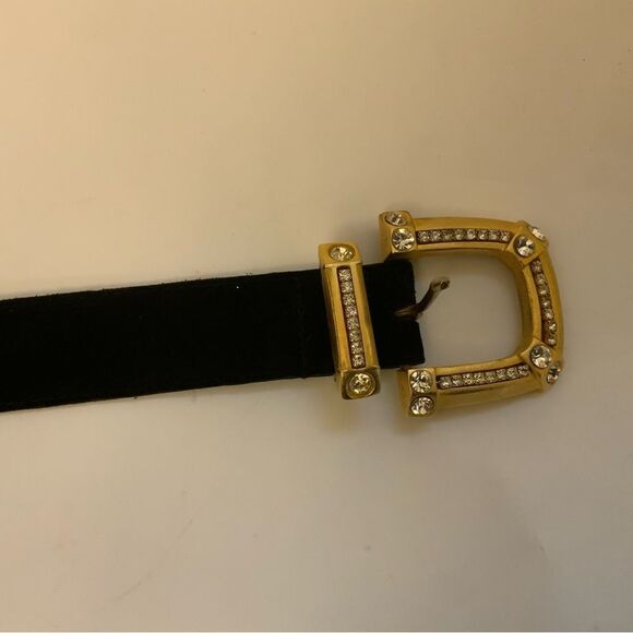 Avignon Vintage Black suede Leather Gold buckle  Belt Size L